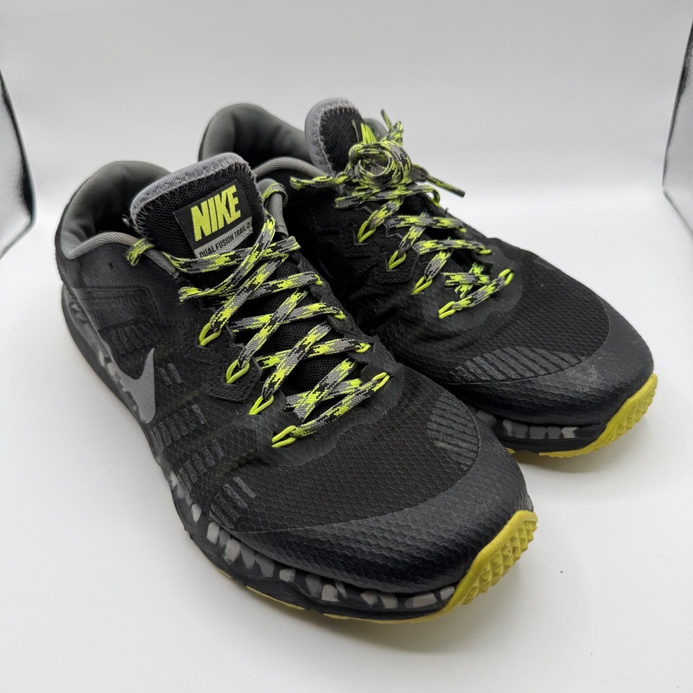Nike Dual Fusion Trail 2 Mens 12 Black Volt Grey Running Shoes 819146-001